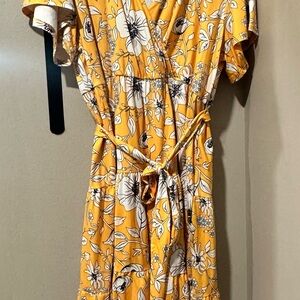 Floral Yellow Wrap Dress